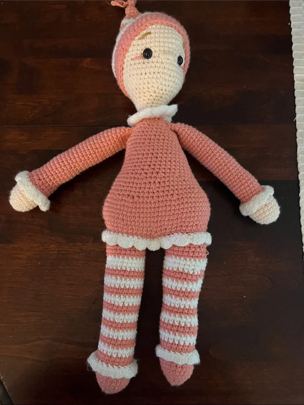 Handmade Crochet Pink and Cream Plush Doll - Kids Toy